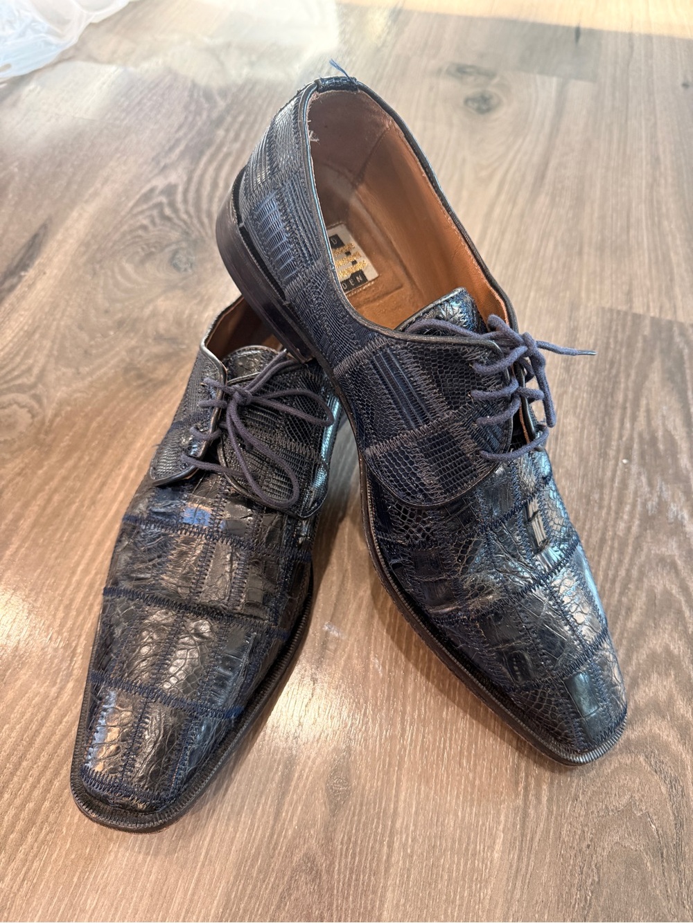 David Eden Genuine Crocodile And Lizard Leather Shoes Black Mens Sz 10
